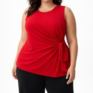 Elle Red Wrap Tie Side Blouse Sleeveless Stretch Top Chic Work Party - Size XL